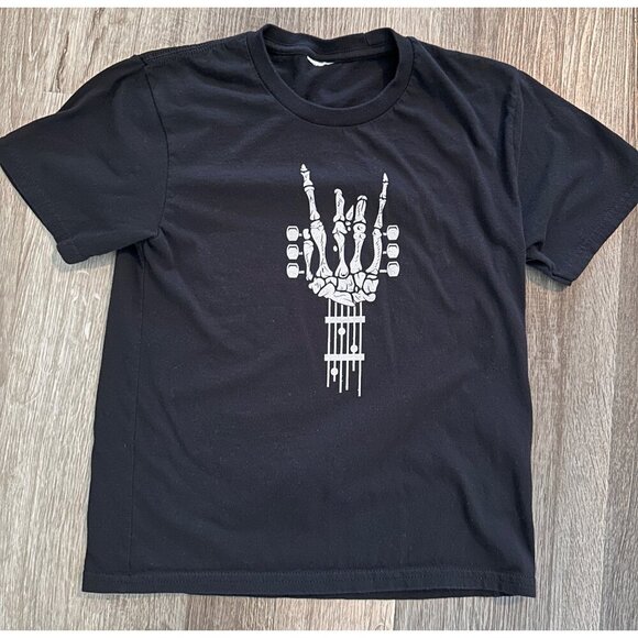 Skeleton Guitar Hand Black tshirt size youth small - Picture 1 of 1